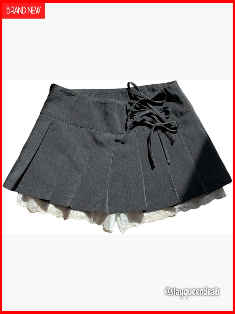 Low Rise A-Line Mini Skirt With Bowknot And Lace Trim For Work